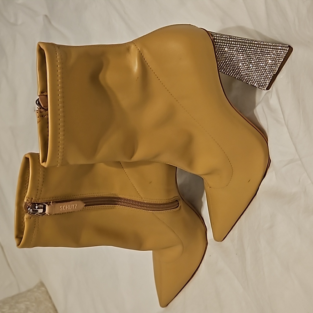 Shutz Napa Soft nude booties with rhinestone crystal heel